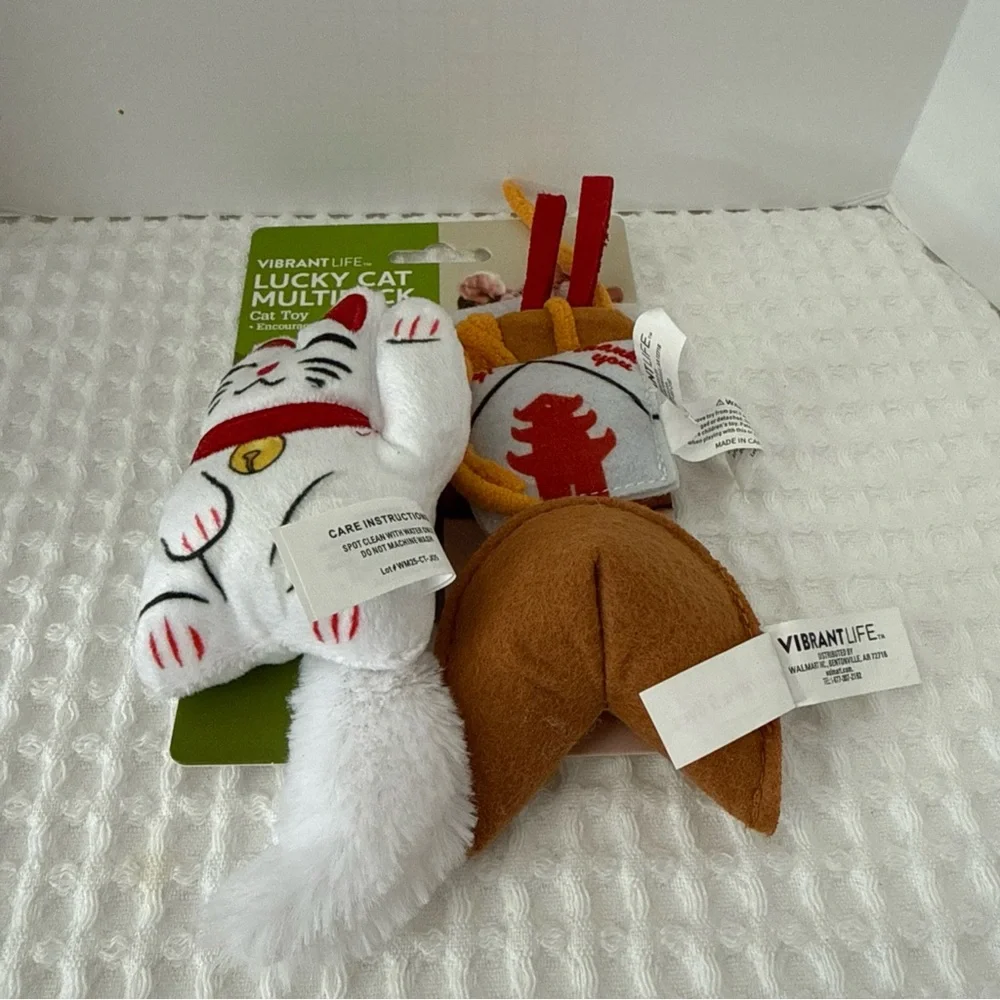 Vibrant Lucky Cat Toy Multipack - White, Red, Brown